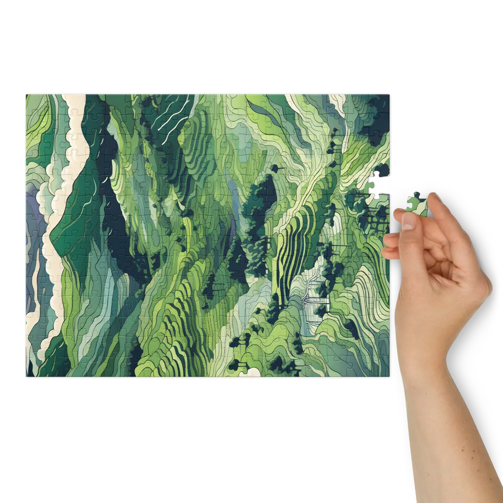 Groene Terrassenheuvels 
 Puzzle in metalen doos