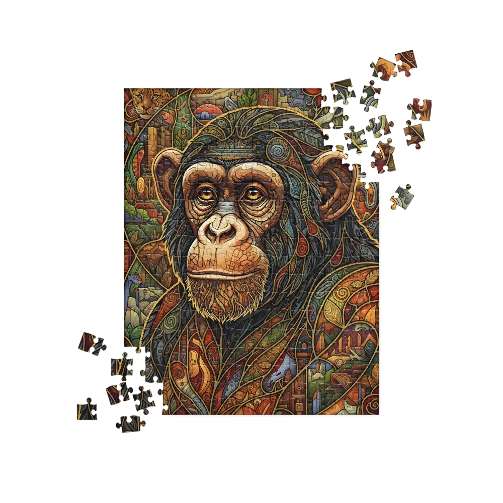 Stained-Glass Chimp 
 Jigsaw Puzzle