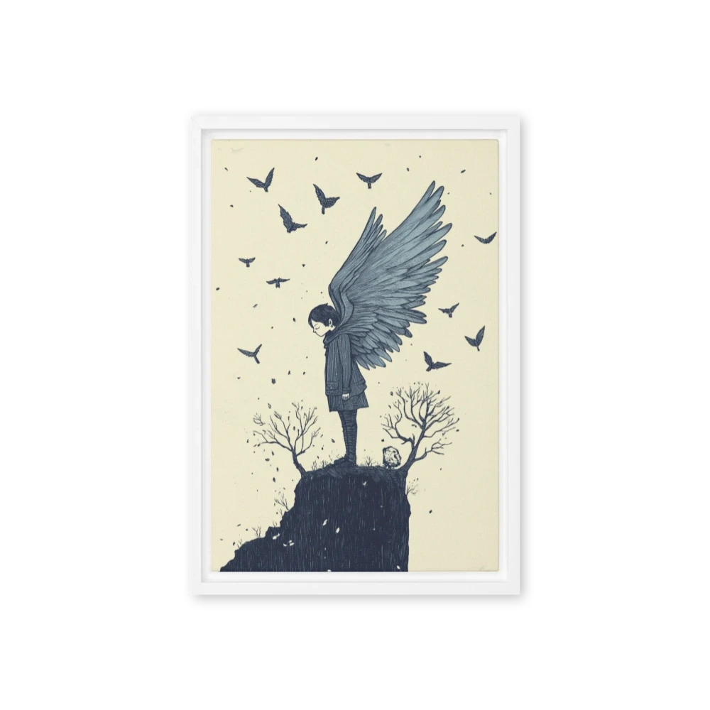 Girl with Wings and Birds Illustration