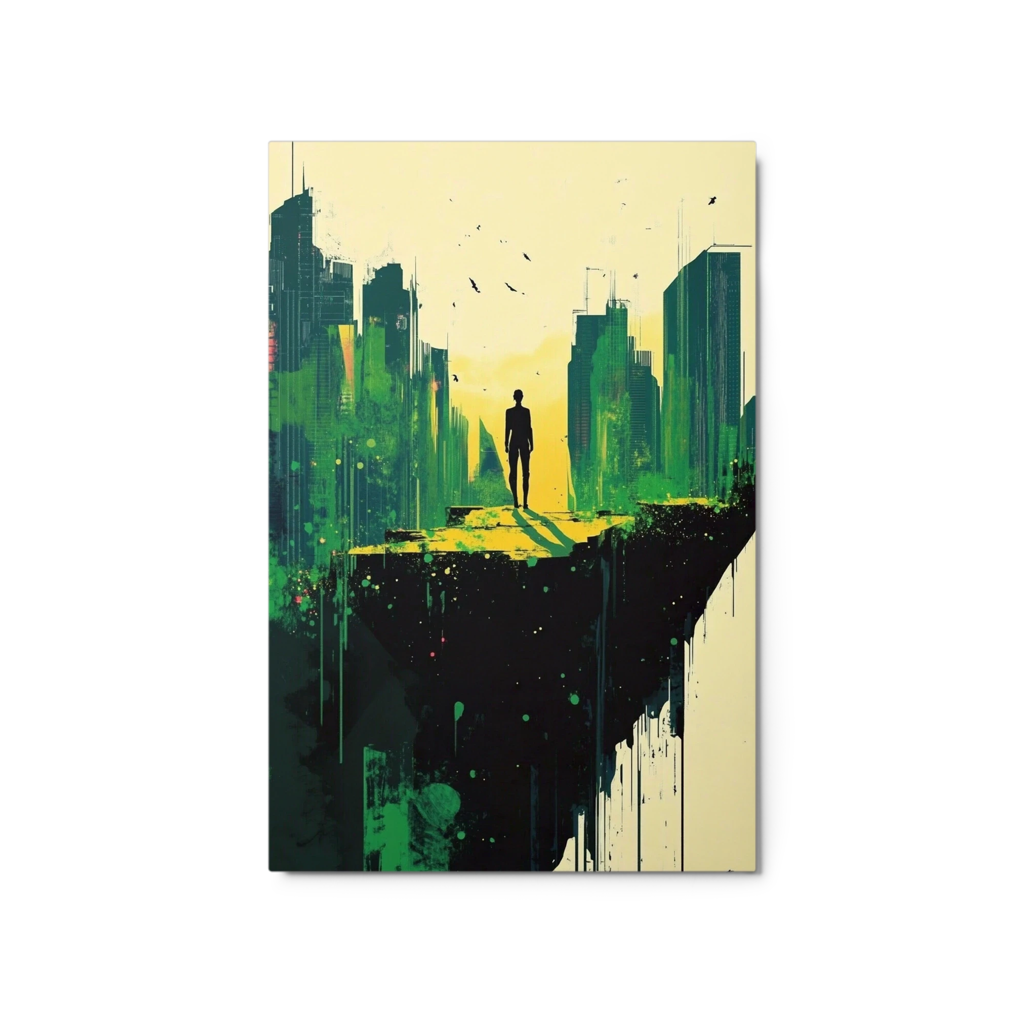 Silhouette on Cliff Overlooking City
