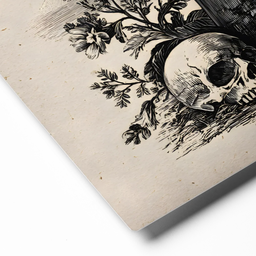 Skull & Castle Engraving 
 Canvas with White Frame