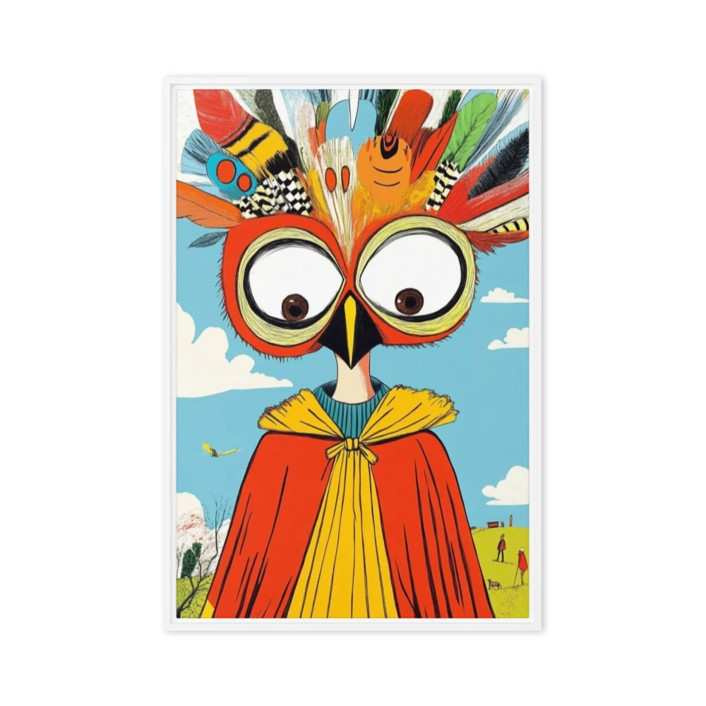 Owl Head Illustration with Feathers