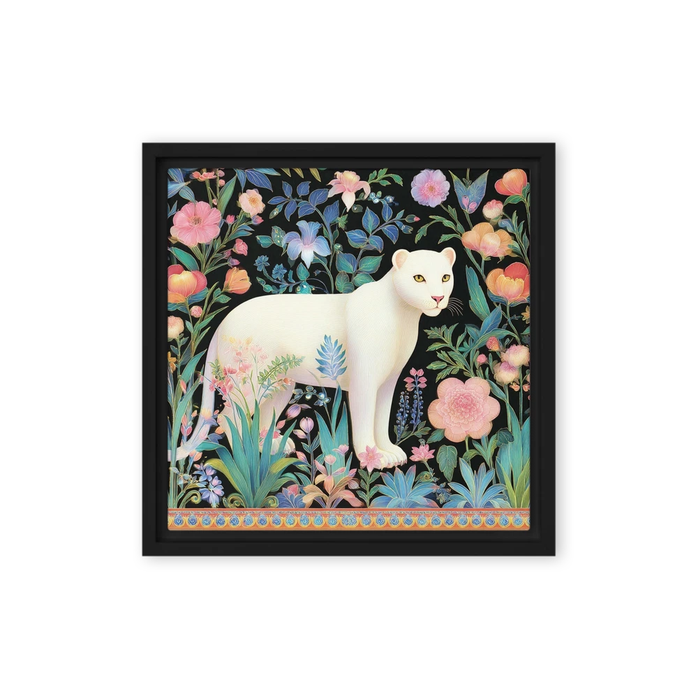 White Panther in Floral Garden | Art Print