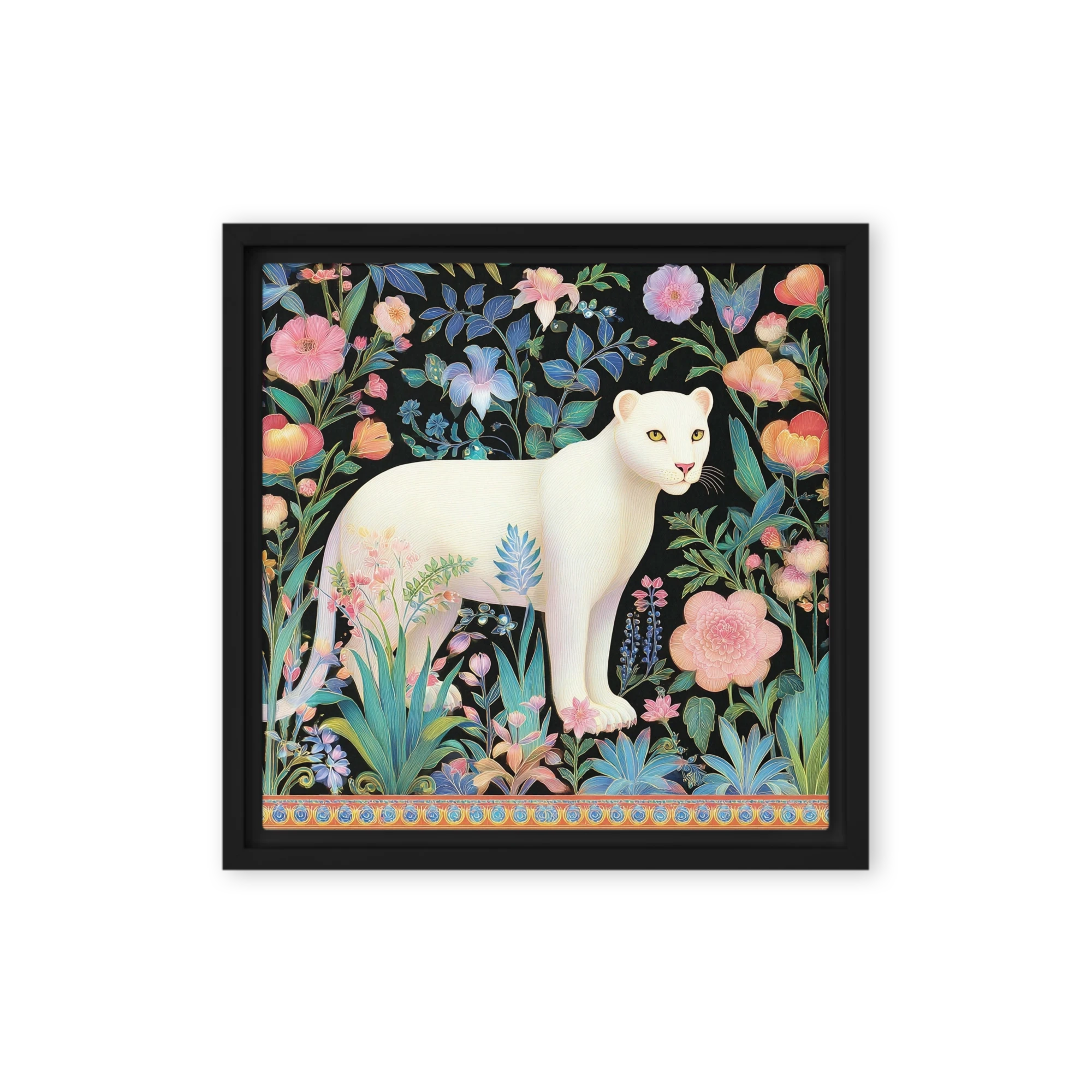 White Panther in Floral Garden | Art Print