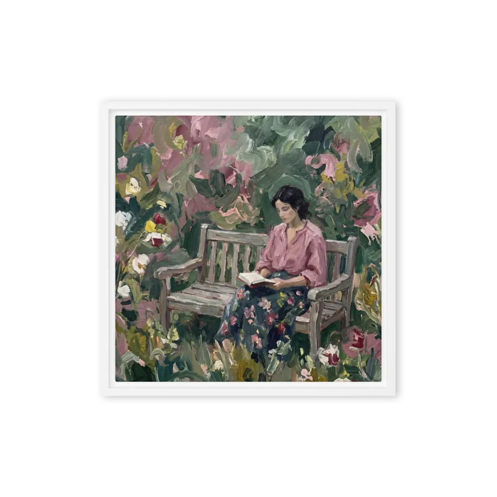 Serene Garden Reading 
 Canvas with Brown Frame