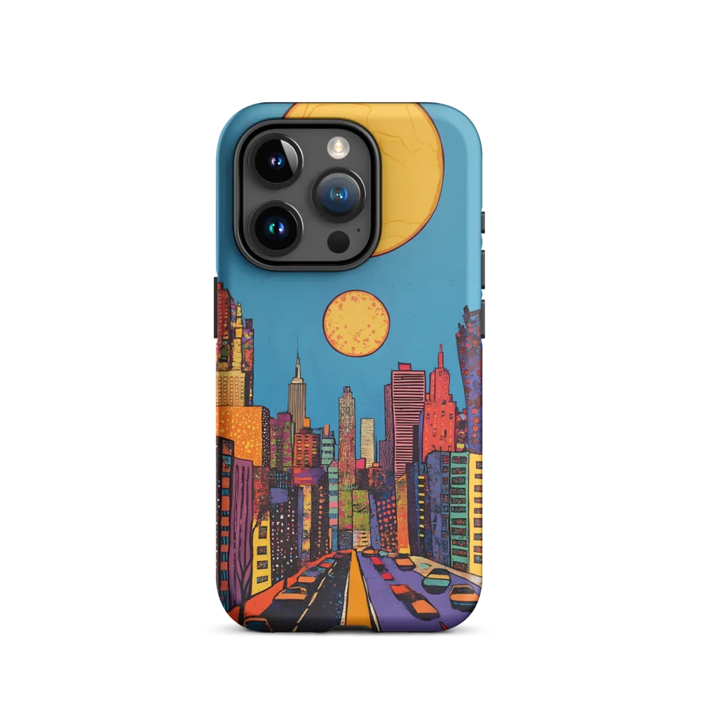 Colorful Cityscape Under Orange Sun | Phone Case