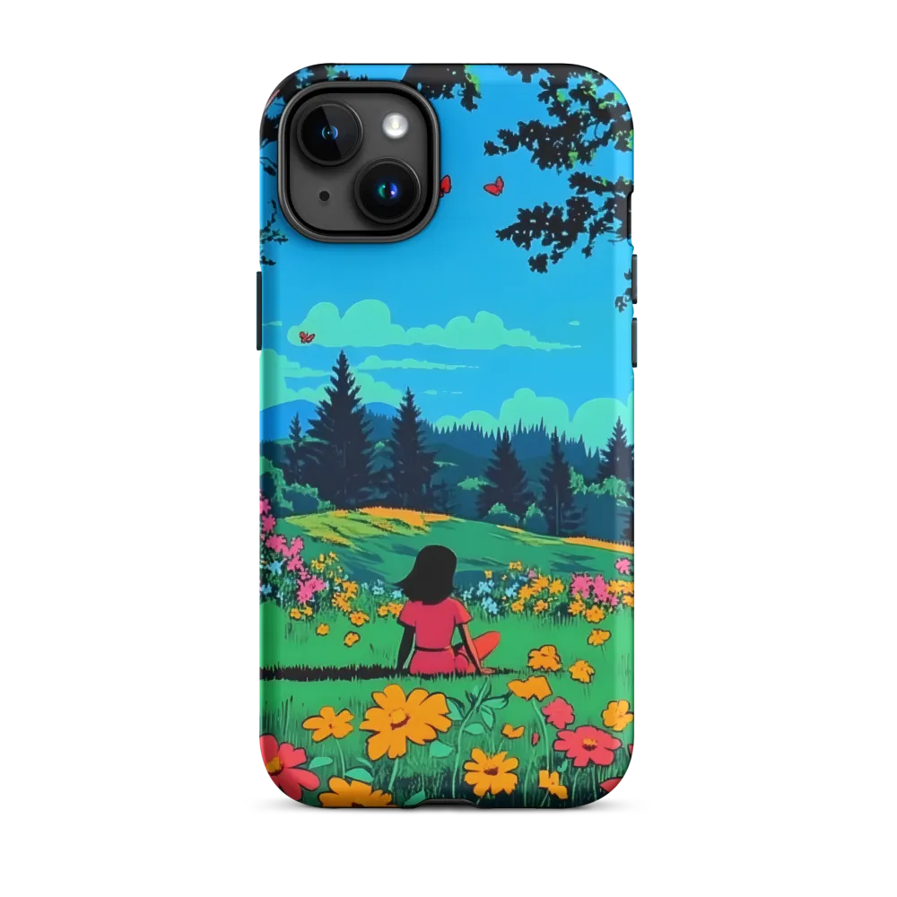 Vibrant Landscape with Girl and Flowers | Phone Case