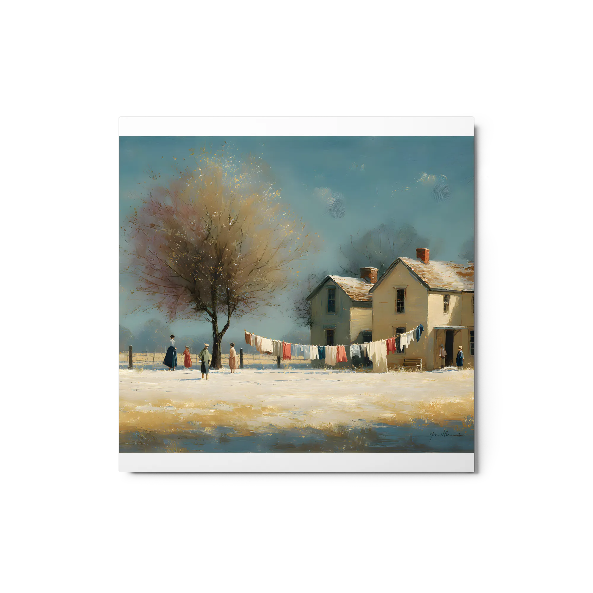 Winter's Embrace in the Village 
 Canvas | 8″x 8″