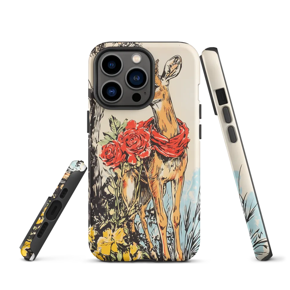 Deer with Red Scarf and Flowers | Phone Case