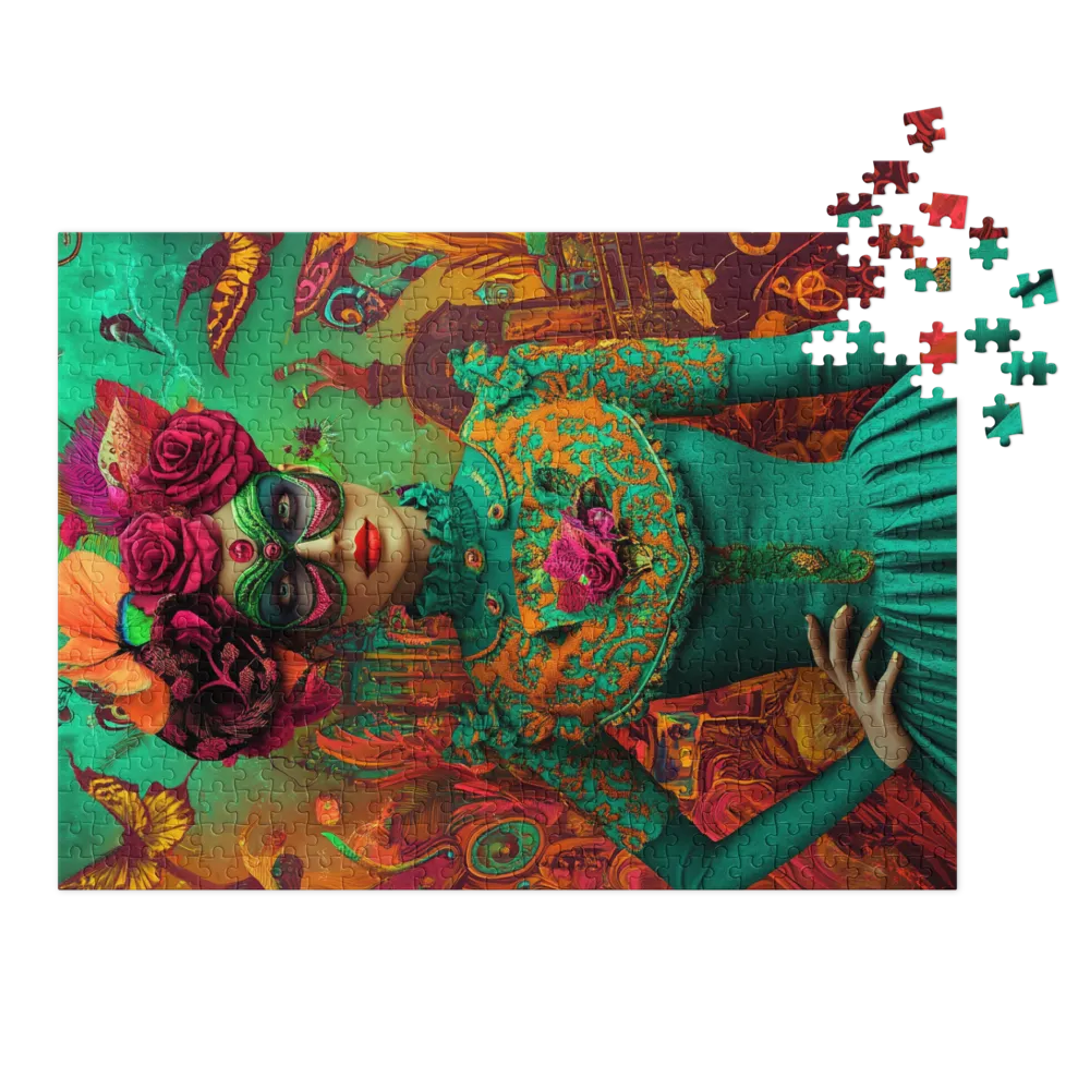 Enigmatic Floral Mask 
 Jigsaw Puzzle in Tin Box