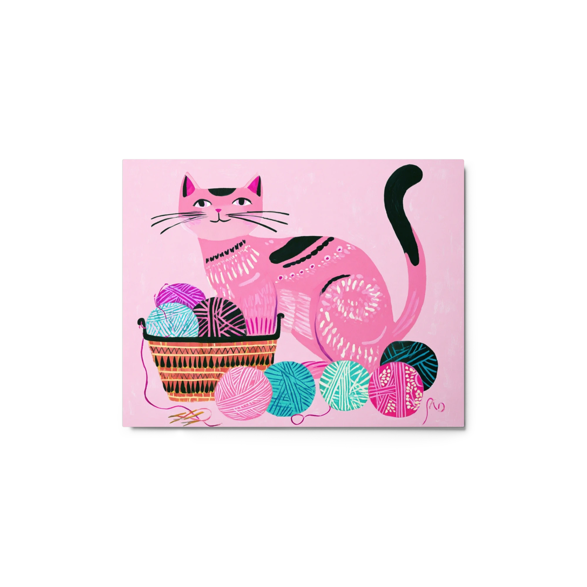 Pink Cat with Yarn