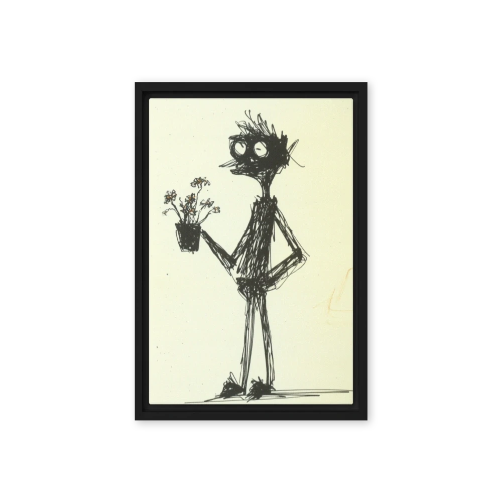 Ink Drawing of a Person with a Plant