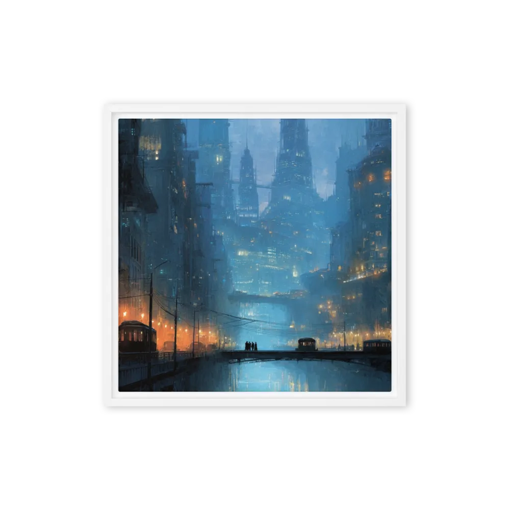 Metropolis of Neon Shadows 
 Poster with Red oak Frame | 16″x 16″