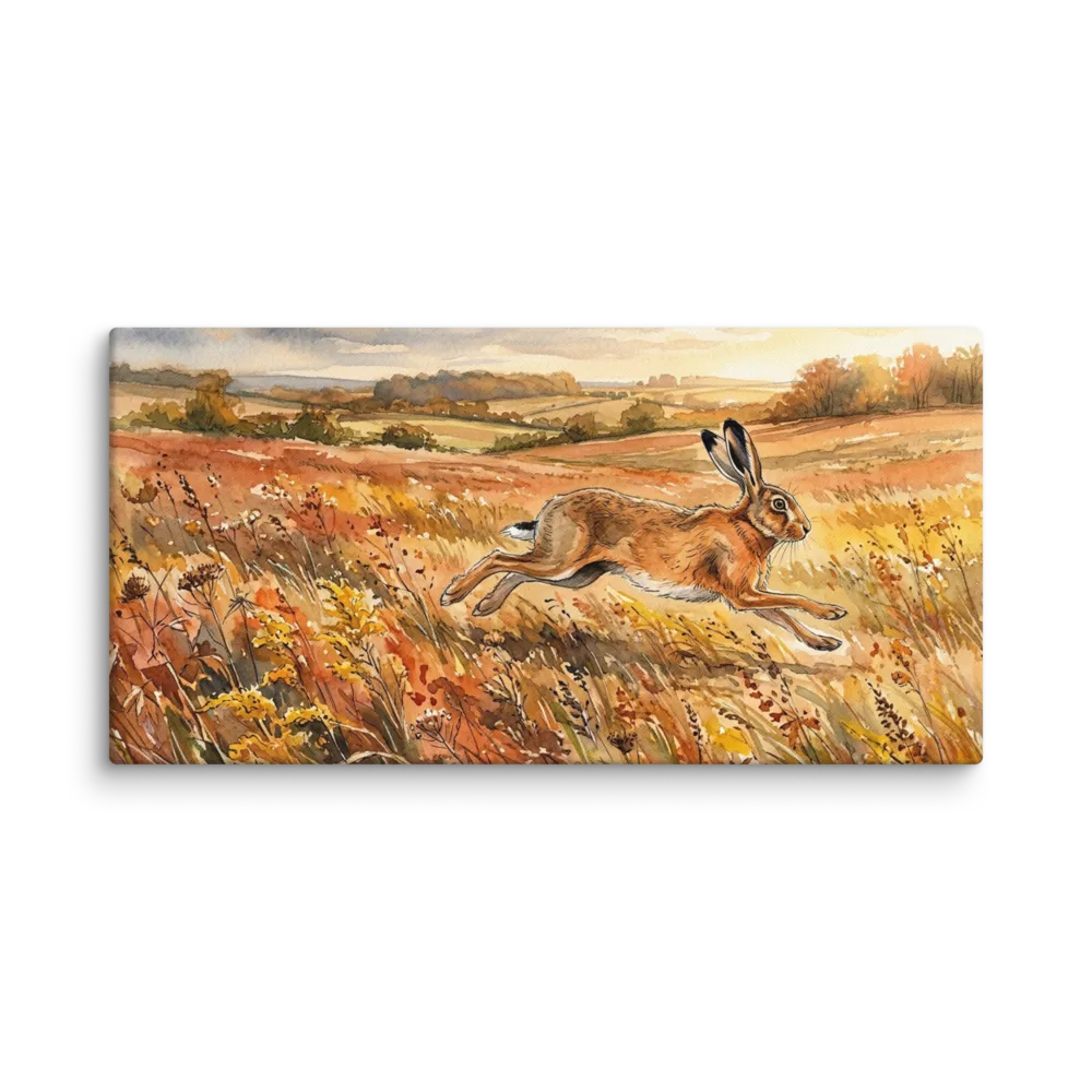 Running Hare in Autumn Field 
 Canvas | 12″x 24″