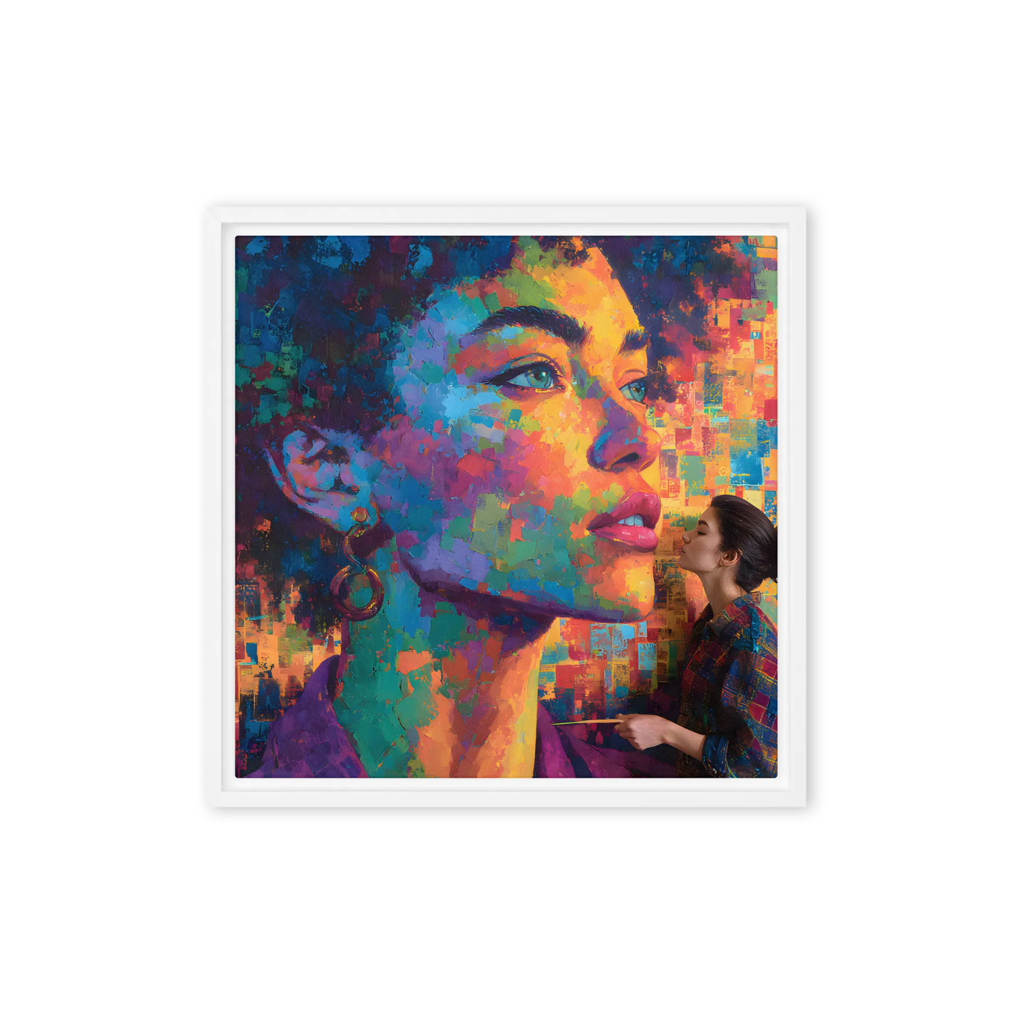 Vibrant Impasto Portraiture 
 Canvas with Brown Frame