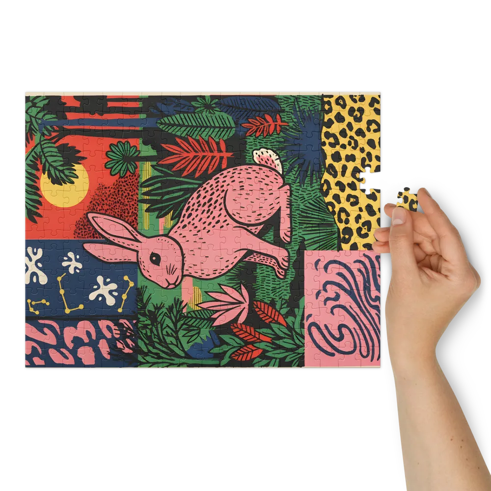Pink Rabbit in Tropical Garden | Jigsaw Puzzles
