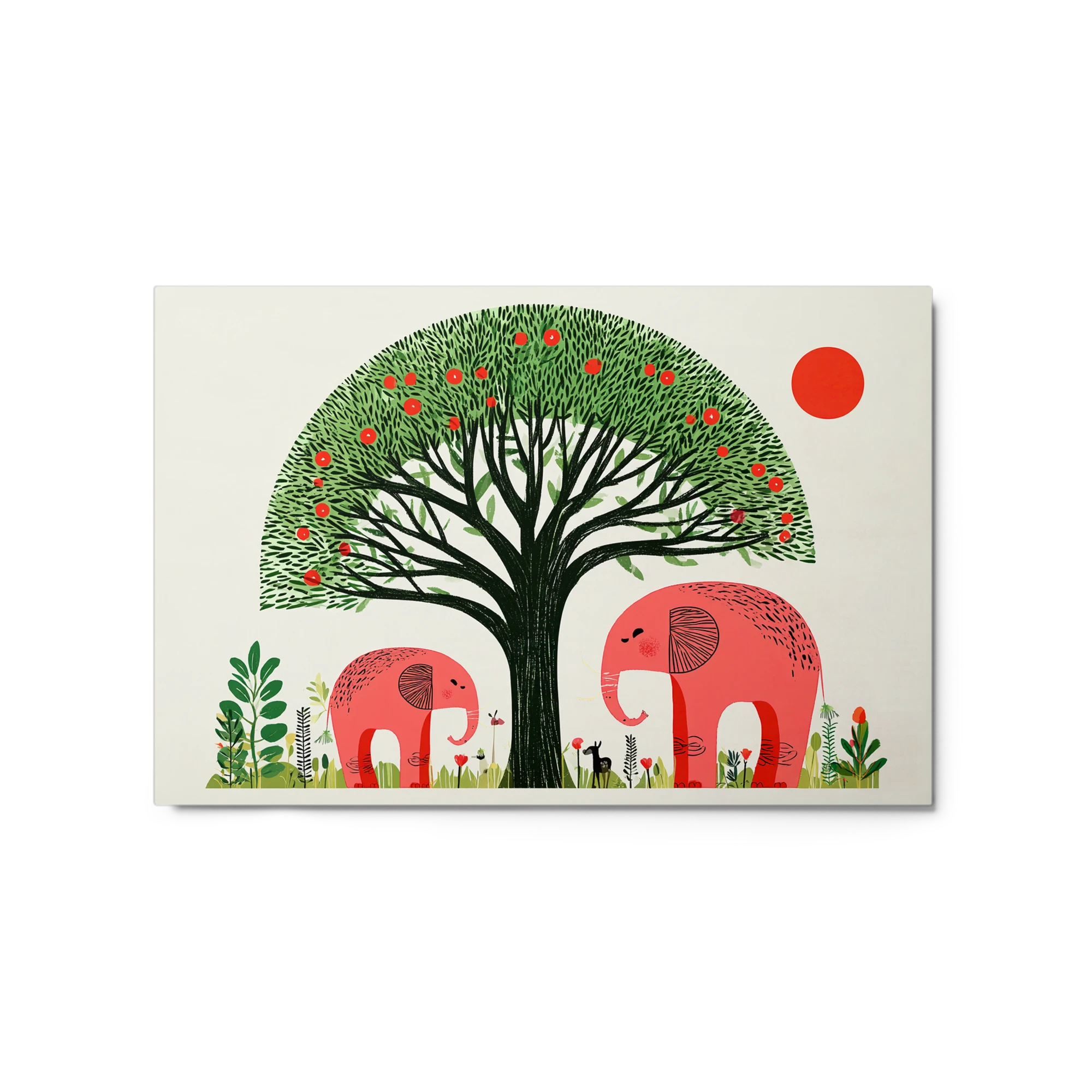 Pink Elephants Under Fruit Tree