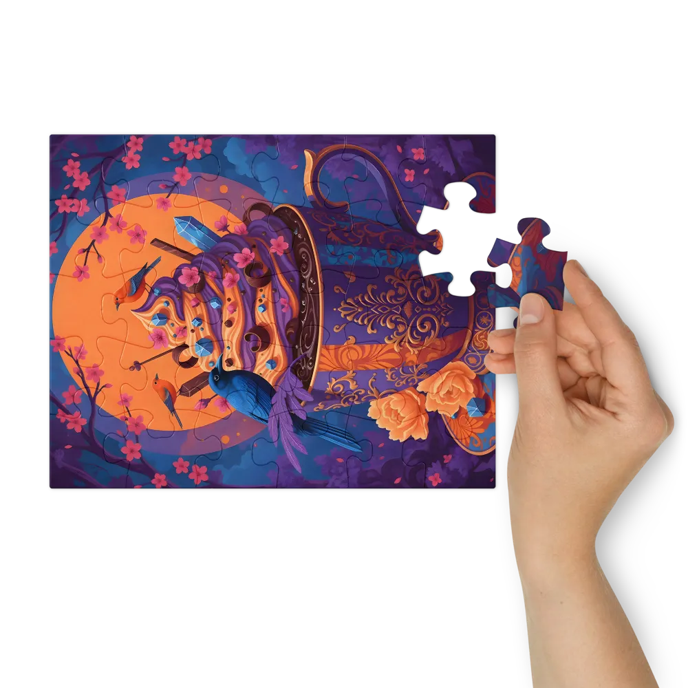 Moonlit Blossom Teacup 
 Jigsaw Puzzle in Tin Box