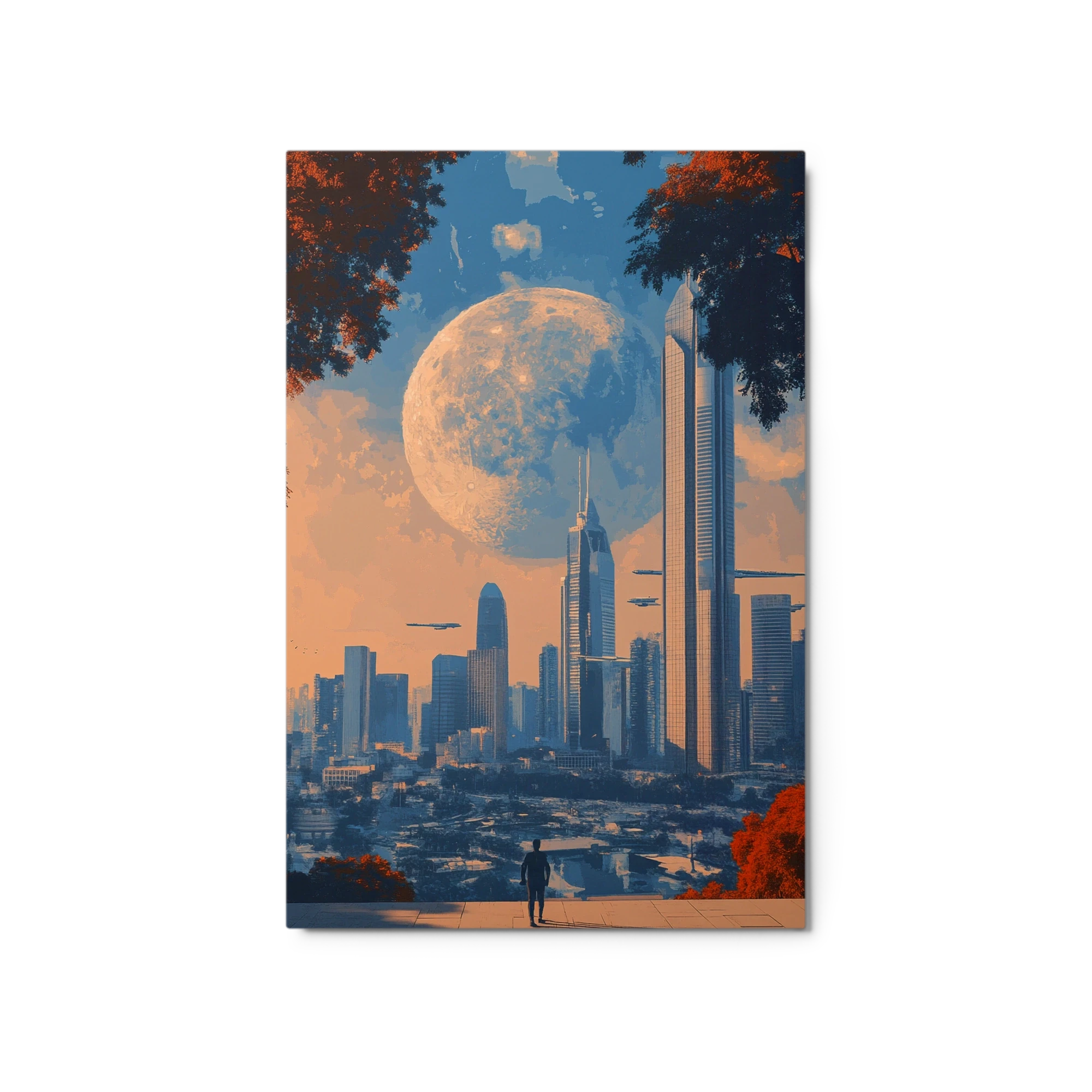 Futuristic Cityscape with Moon