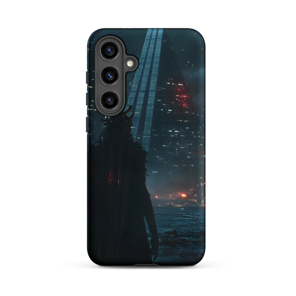 Futuristic Cityscape with Cloaked Figure | Phone Case
