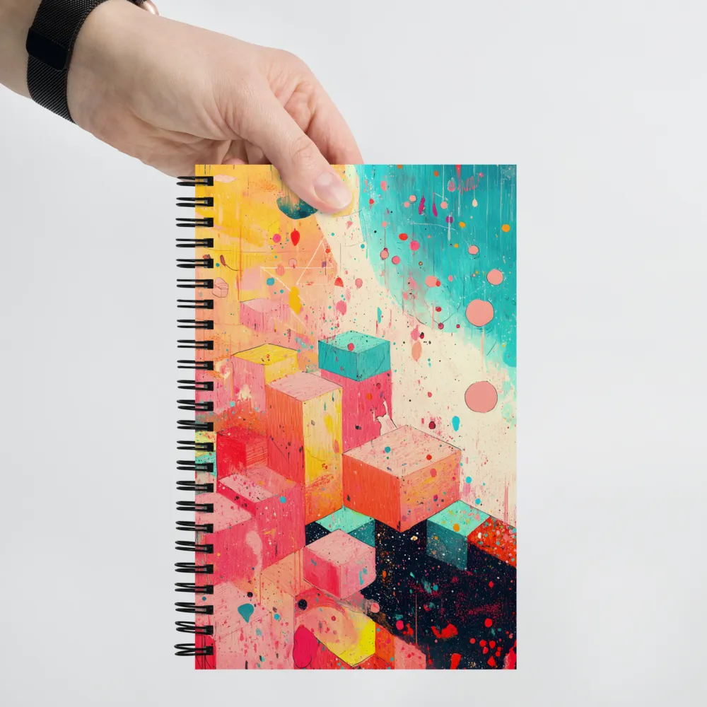 Abstract Cubes in Splattered Colors 
 Spiral Notebook | 140 pages