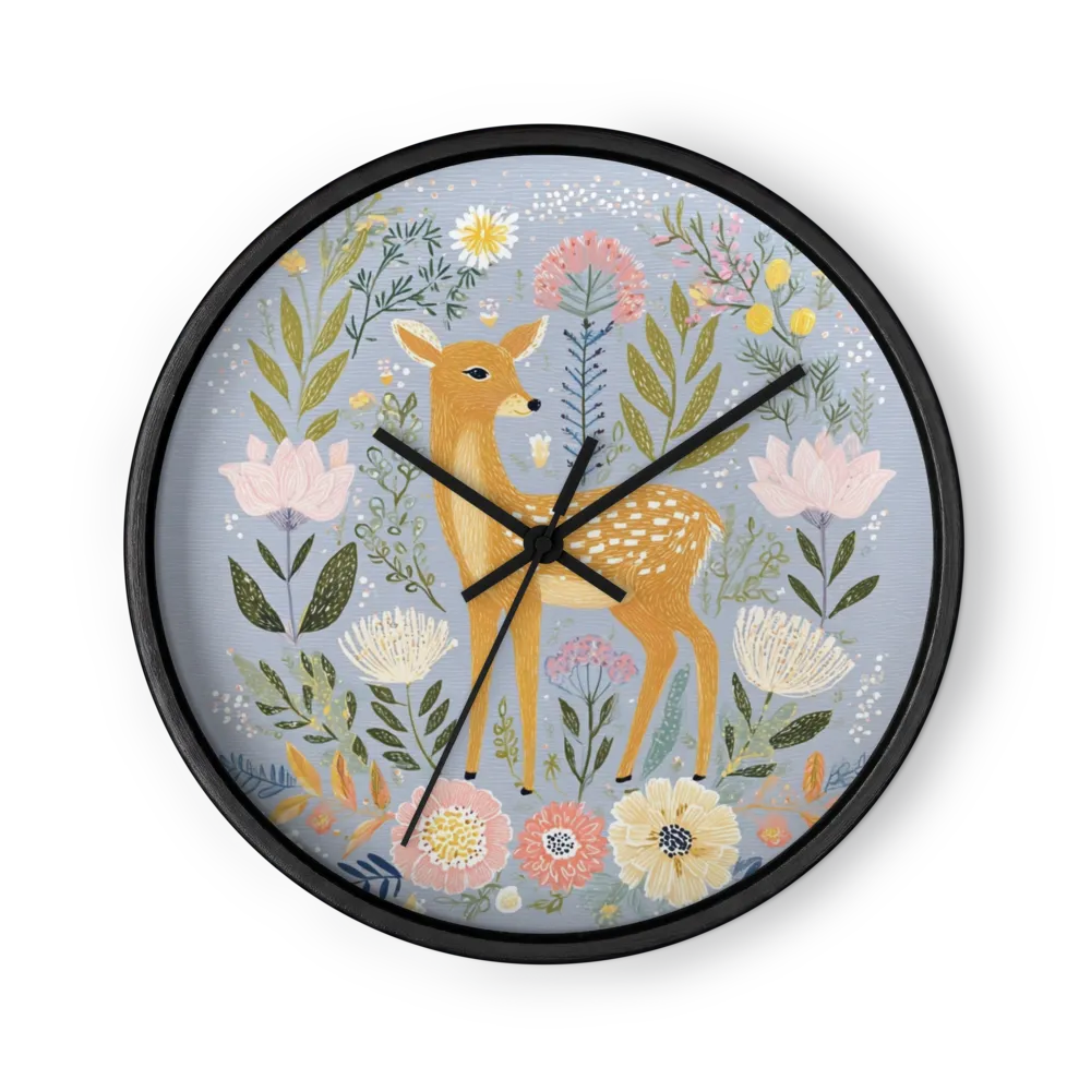 Spotted Fawn in Floral Wreath | Wall Clock