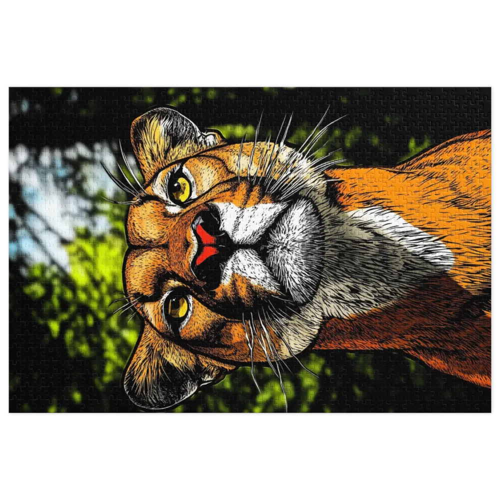 Stylized Cougar Portrait 
 Jigsaw Puzzle in Tin Box