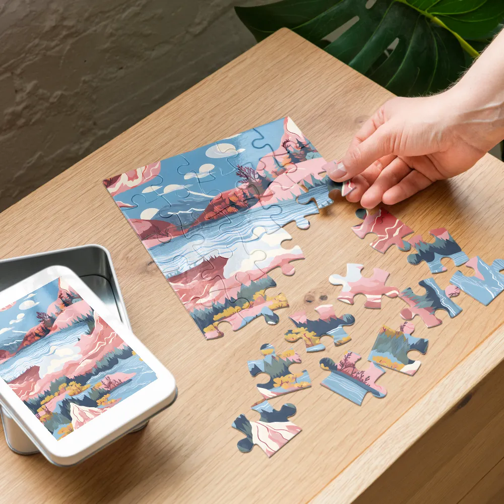Fantastical Mountain Lake 
 Jigsaw Puzzle in Tin Box