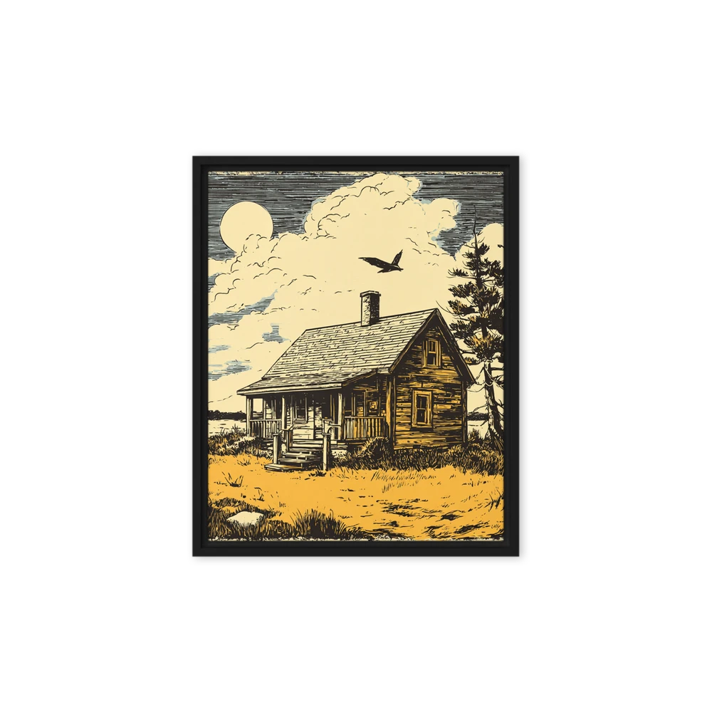 Moonlit Serenity: Lakeside Cabin | Art Print