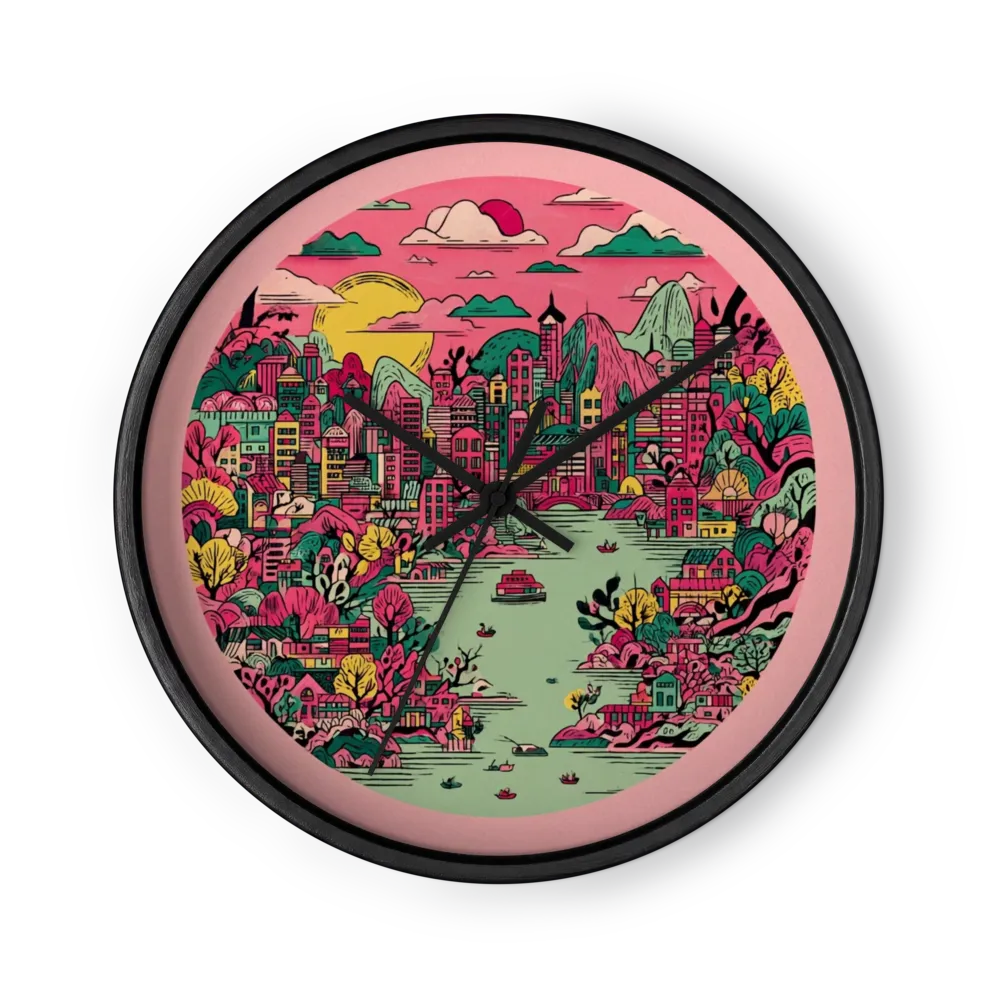 Pink Metropolis Panorama | Wall Clock