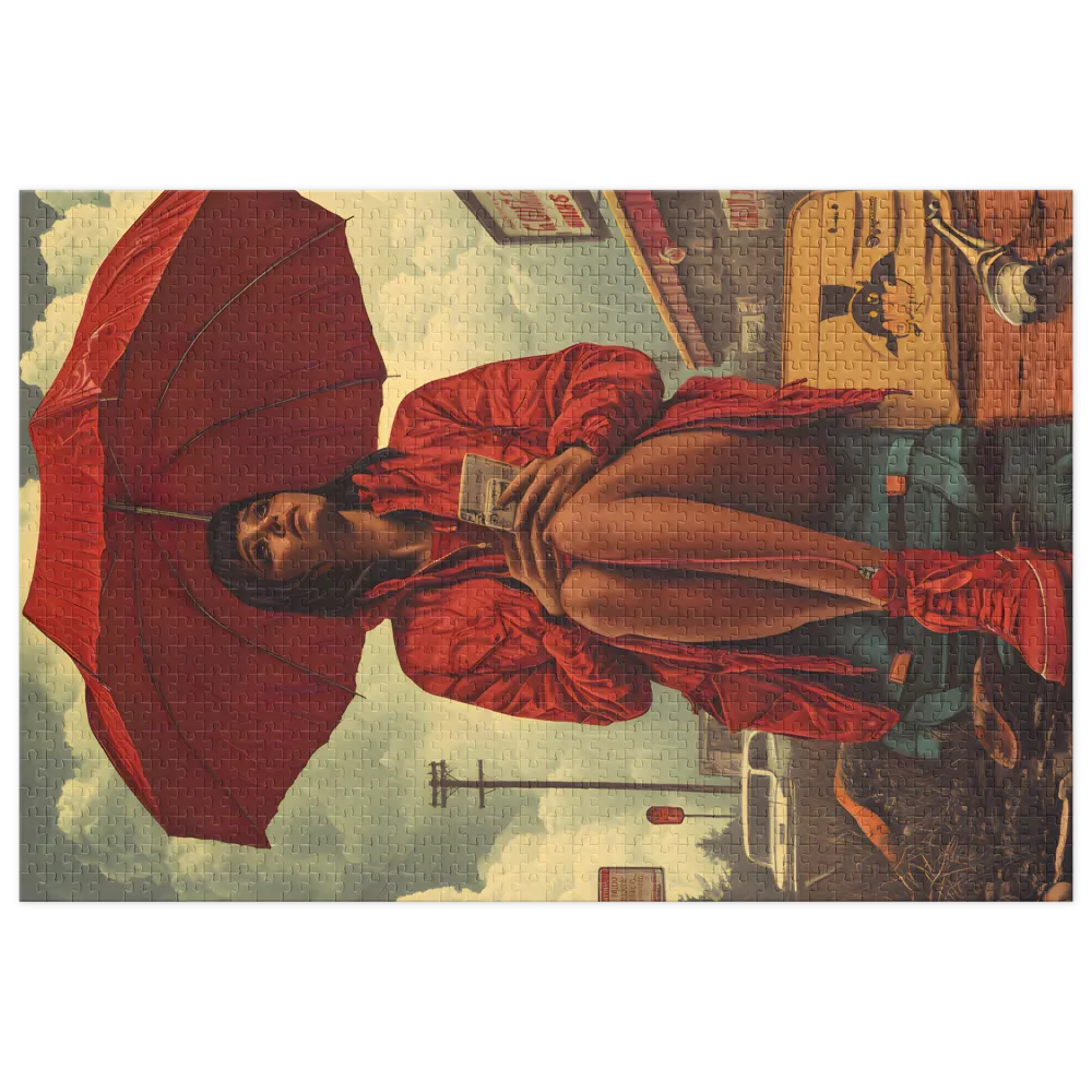 Woman with Red Umbrella in Urban Landscape | Jigsaw Puzzle (252/520 pieces)