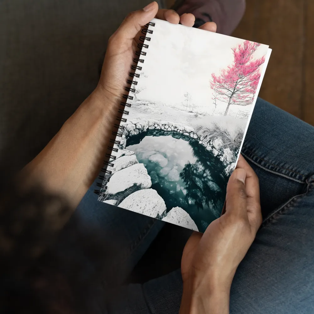 Monochromatic Pond with Pink Tree 
 Spiral Notebook | 140 pages