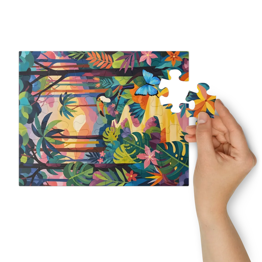 Vibrant Jungle Sunset 
 Jigsaw Puzzle in Tin Box