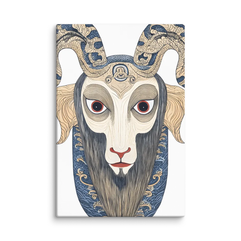 Ornate Ram Portrait 
 Canvas with White Frame
