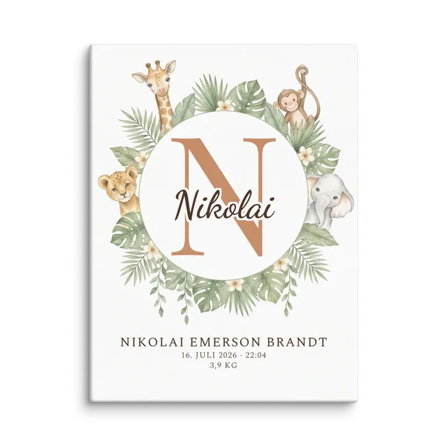 Nursery Name Art — Jungle Wreath