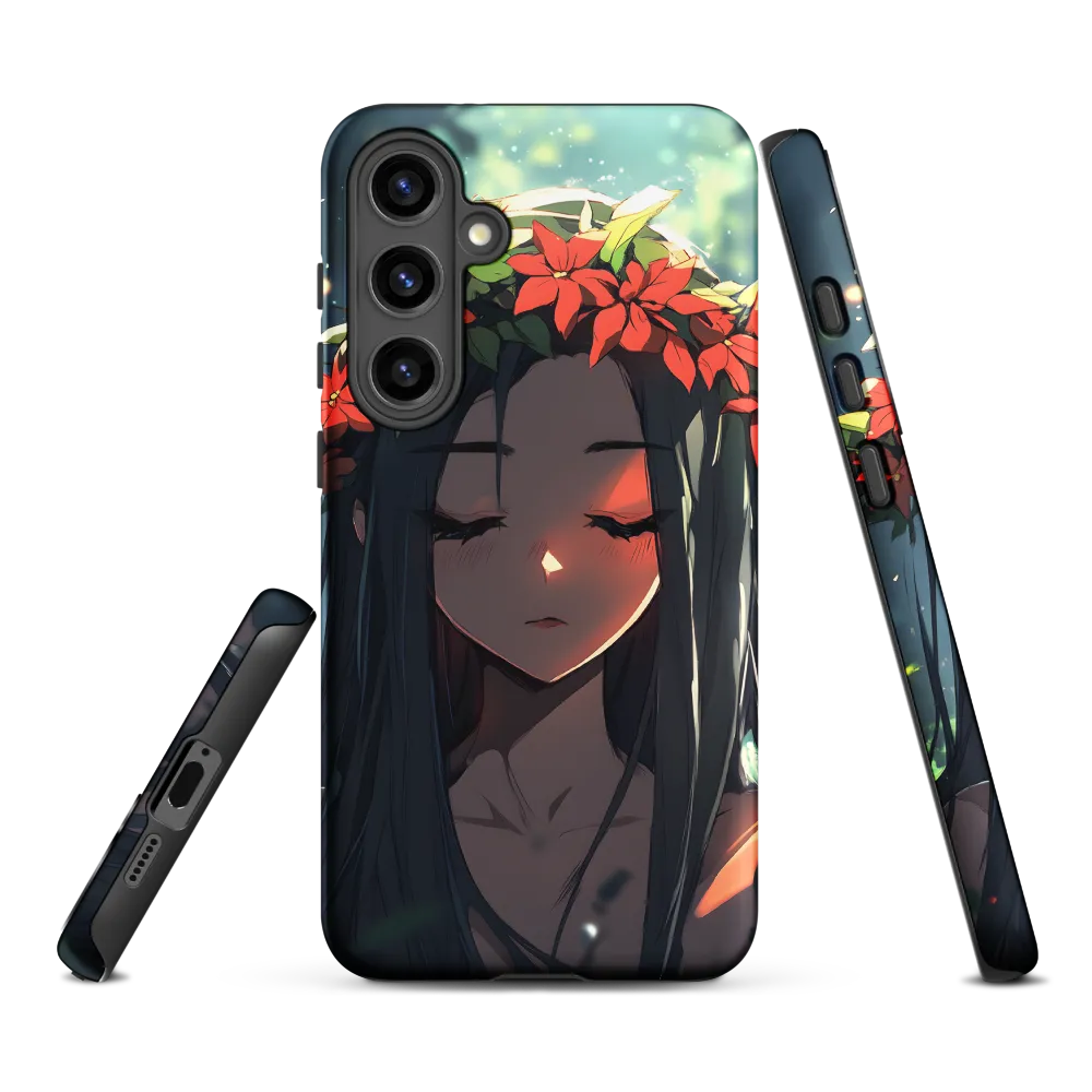 Portrait of a Young Woman with Orange Flower Crown | Phone Case
