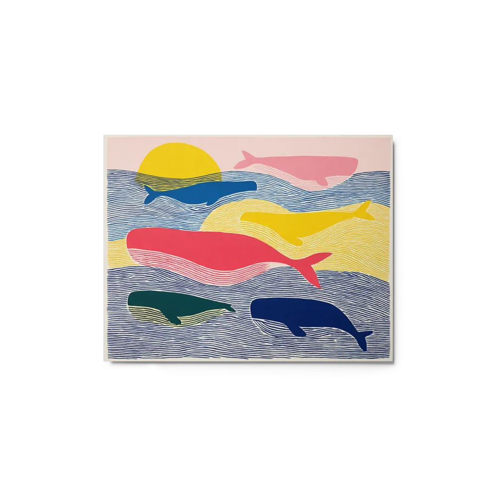 Ocean Whales Linocut