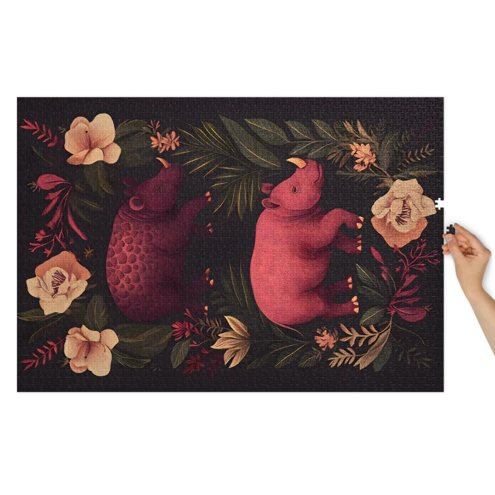 Jungle Rhinocerotic Harmony 
 Jigsaw Puzzle in Tin Box