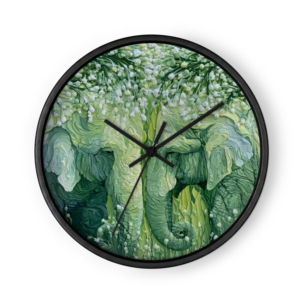 Verdant Impasto Swirls Wall Clocks — Ridged Paint Texture