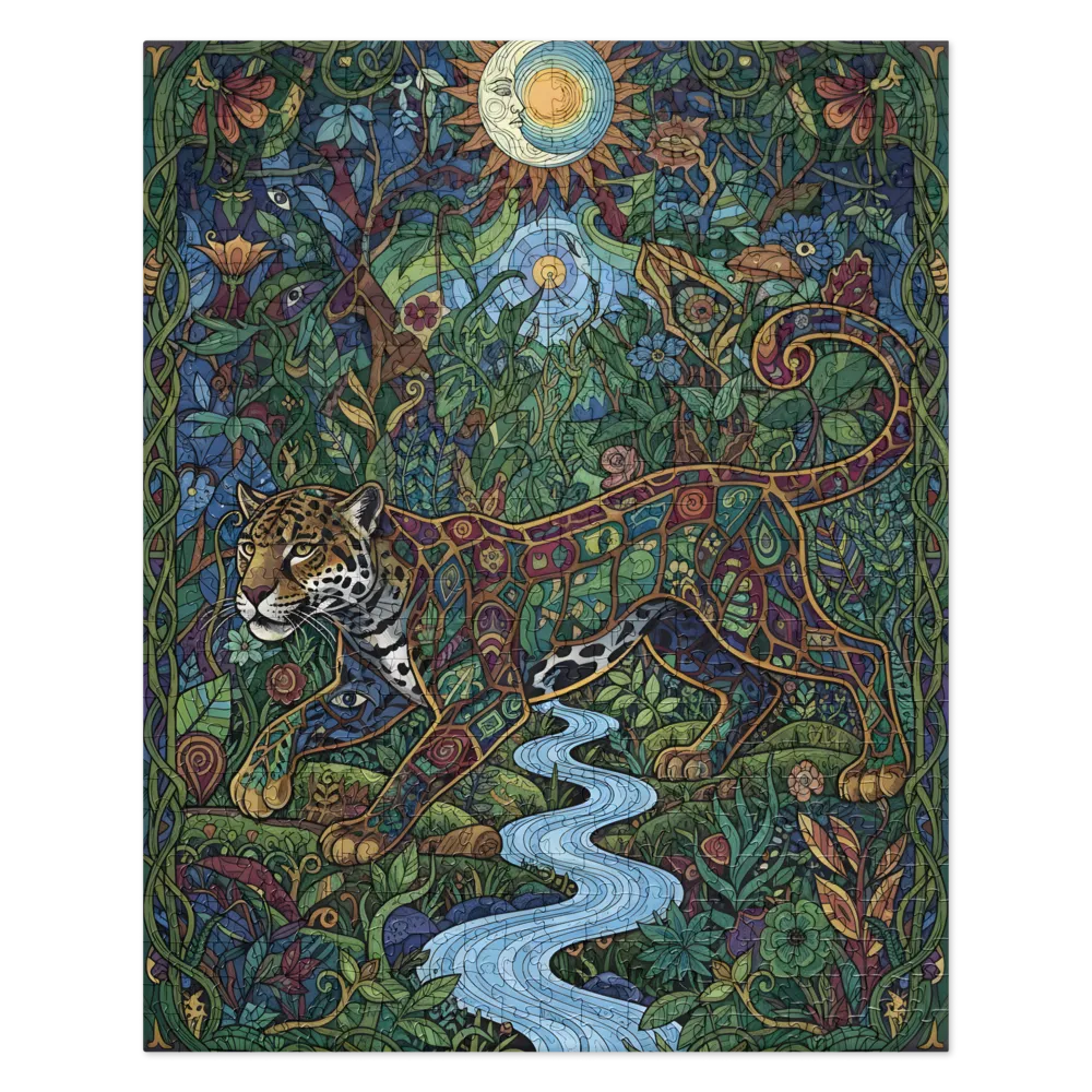 Stained-Glass Jaguar 
 Jigsaw Puzzle in Tin Box