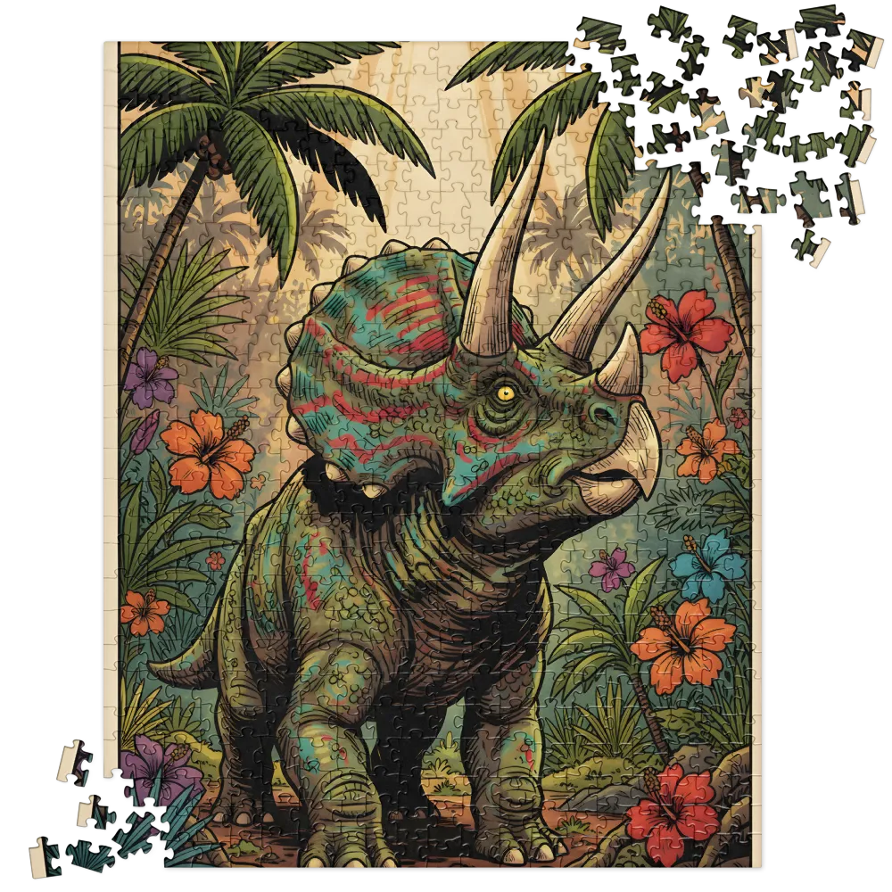 Tropical Triceratops 
 Jigsaw Puzzle in Tin Box