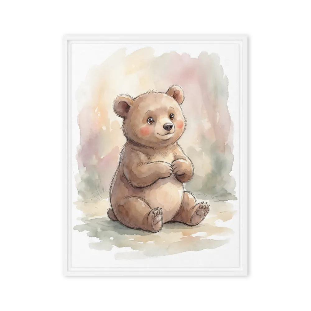 Whimsical Bear Cub Watercolor 
 Poster with White Frame | 12″x 16″