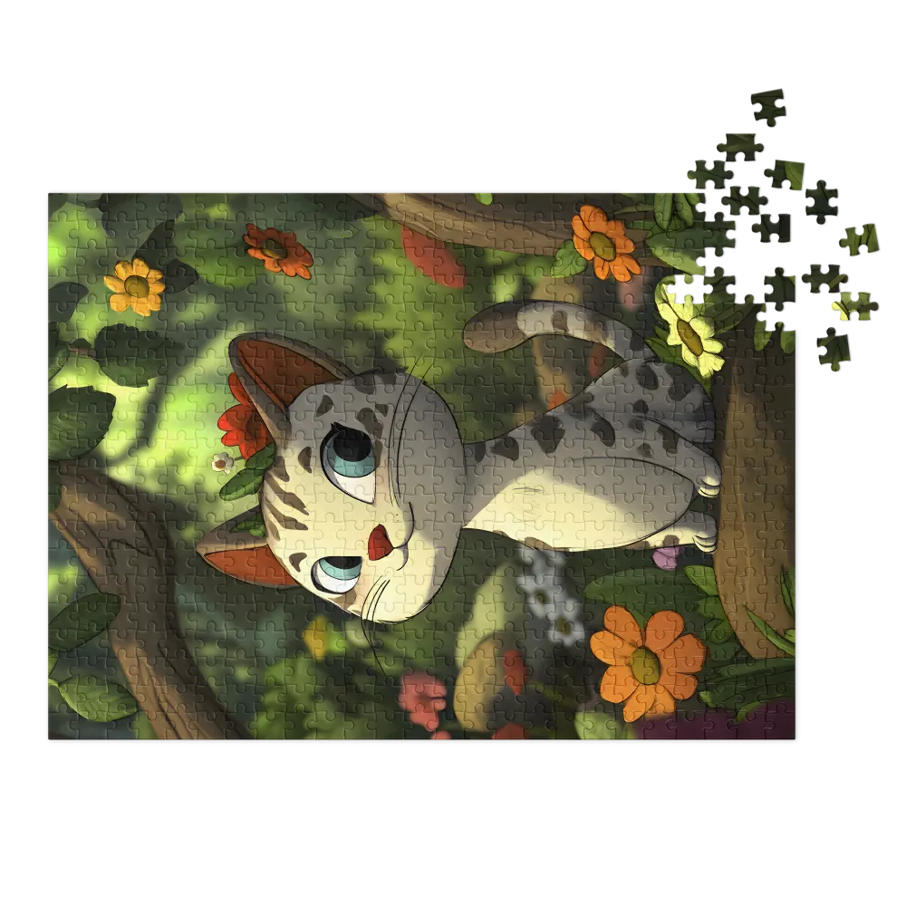 Cute Cartoon Cat in Forest