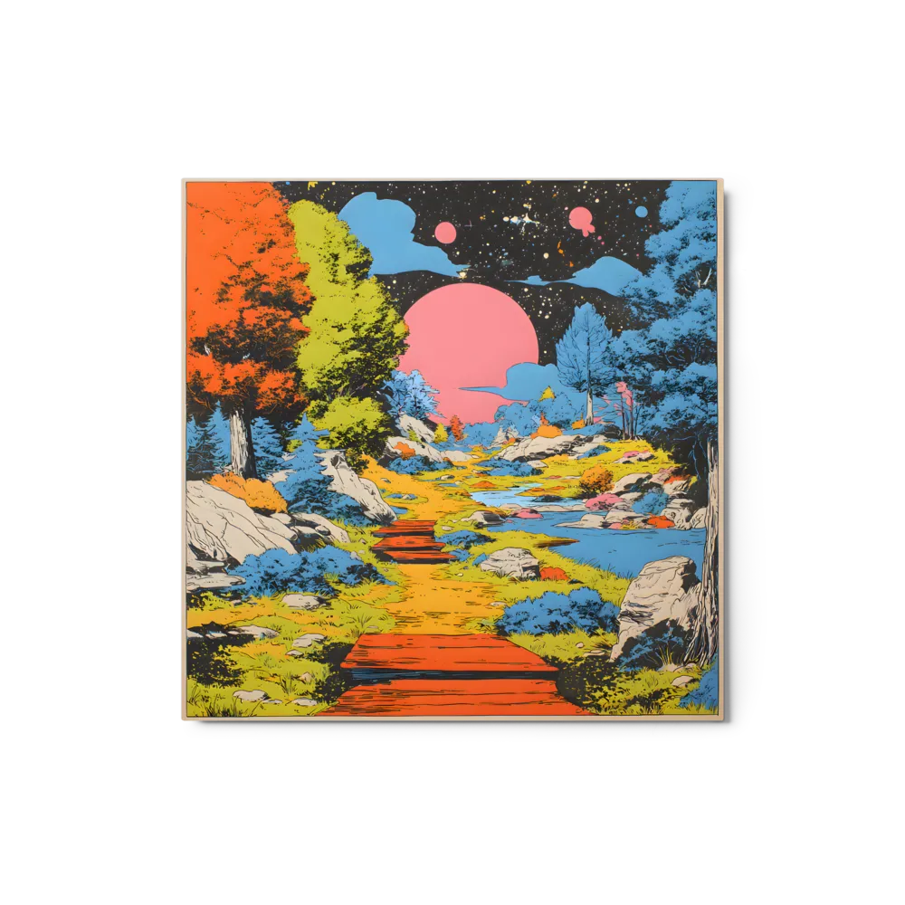 Pink Moon Path 
 Poster with Red oak Frame | 12″x 12″