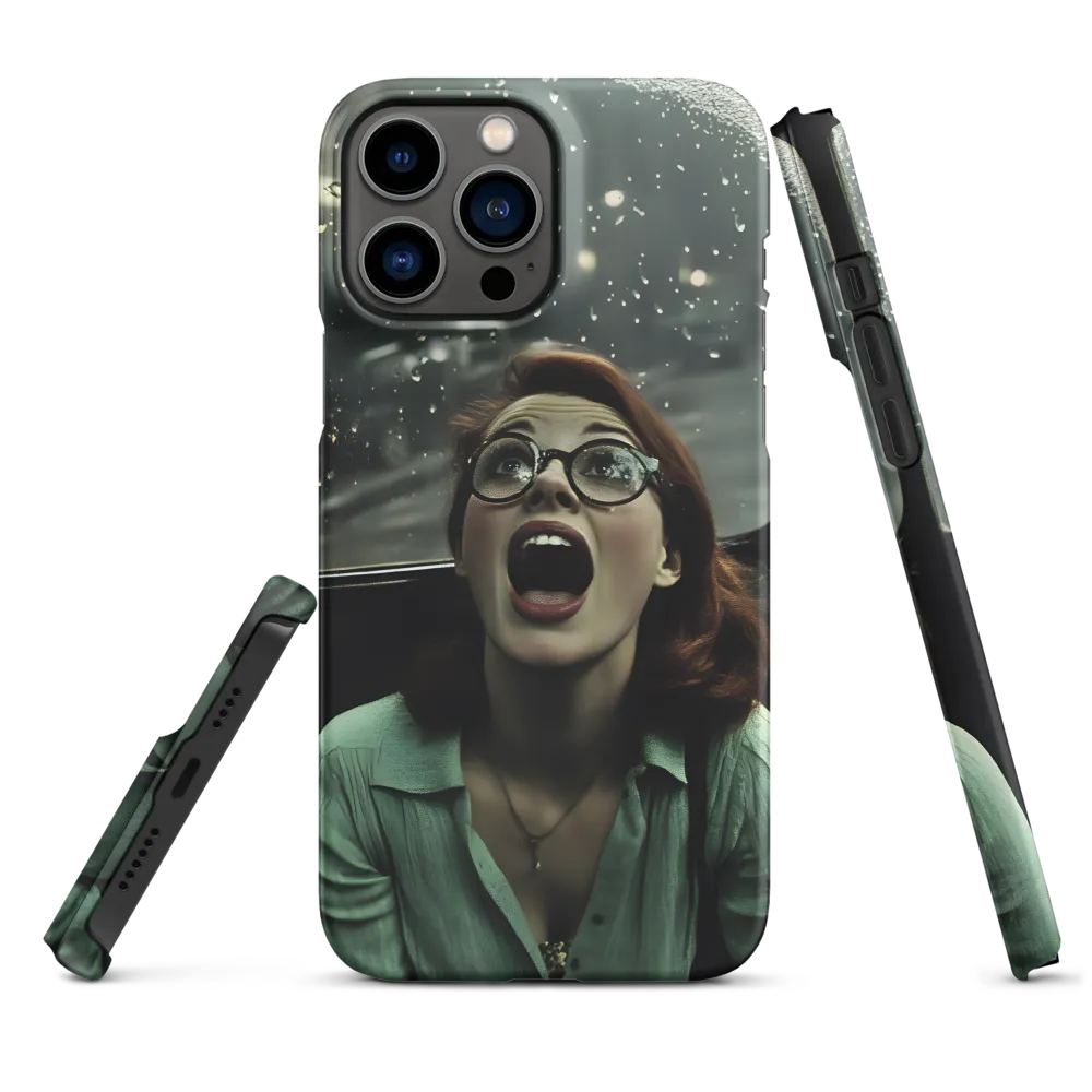 Vintage Photograph of a Surprised Woman in Rain | Phone Case