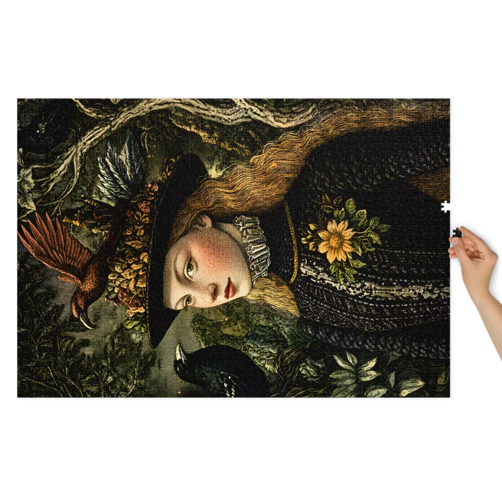 Vintage Woman Portrait with Floral Hat | Jigsaw Puzzle (252/520 pieces)
