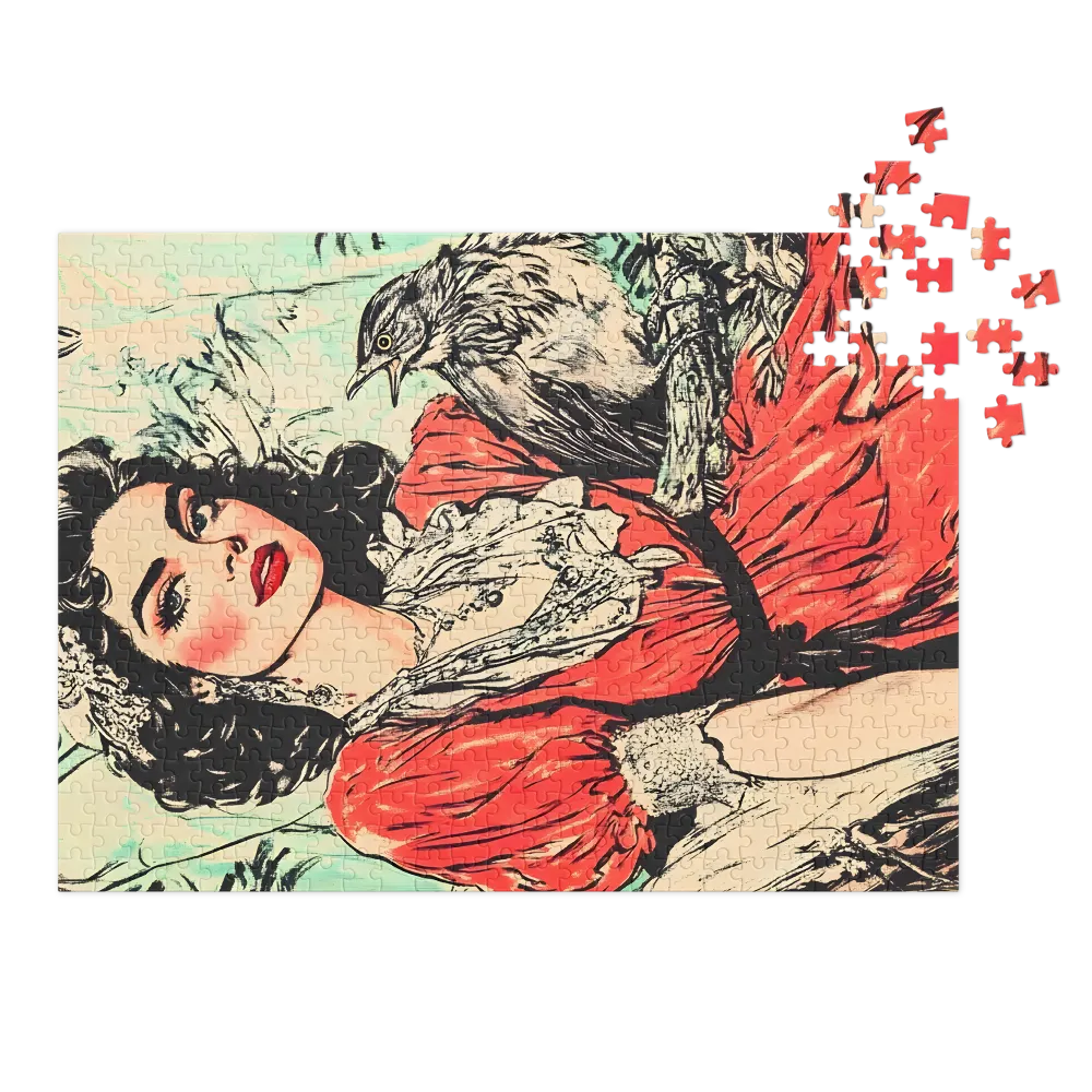 Vintage Pop Art Glamorous Woman with Bird