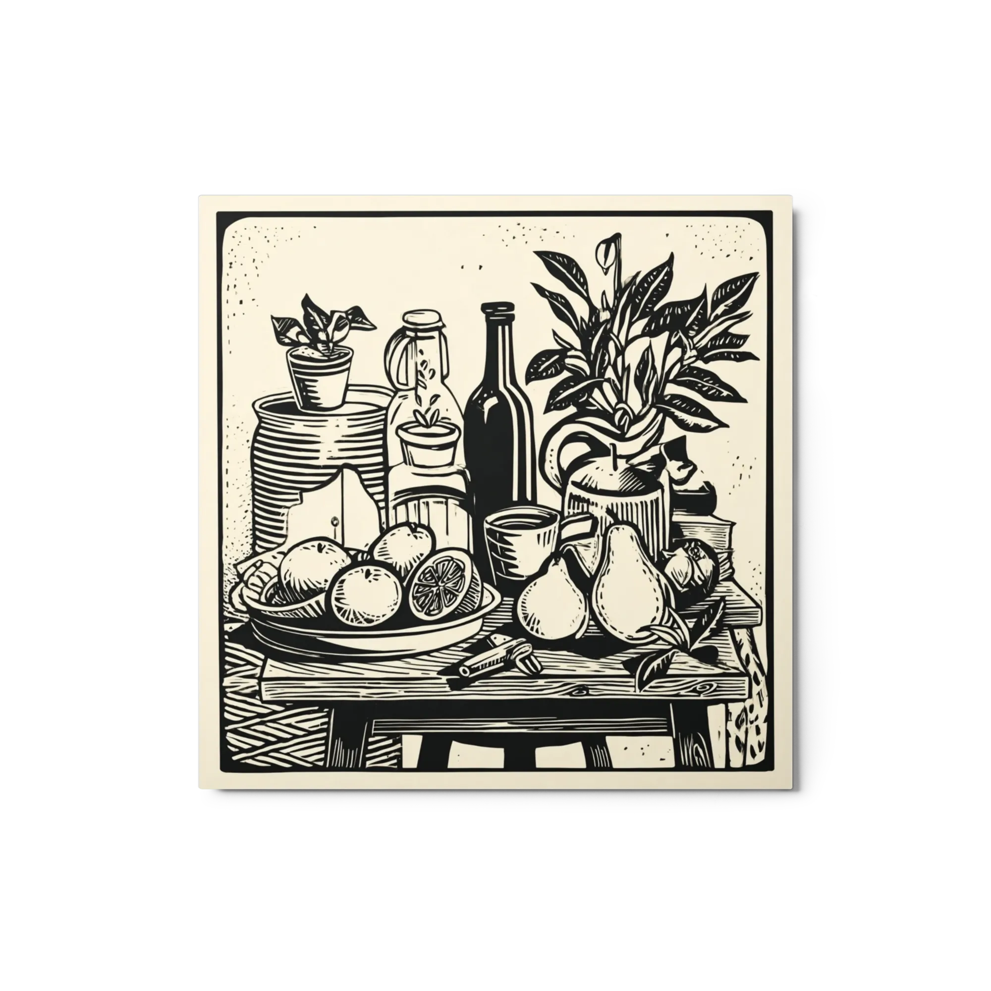 Black and White Linocut Still Life