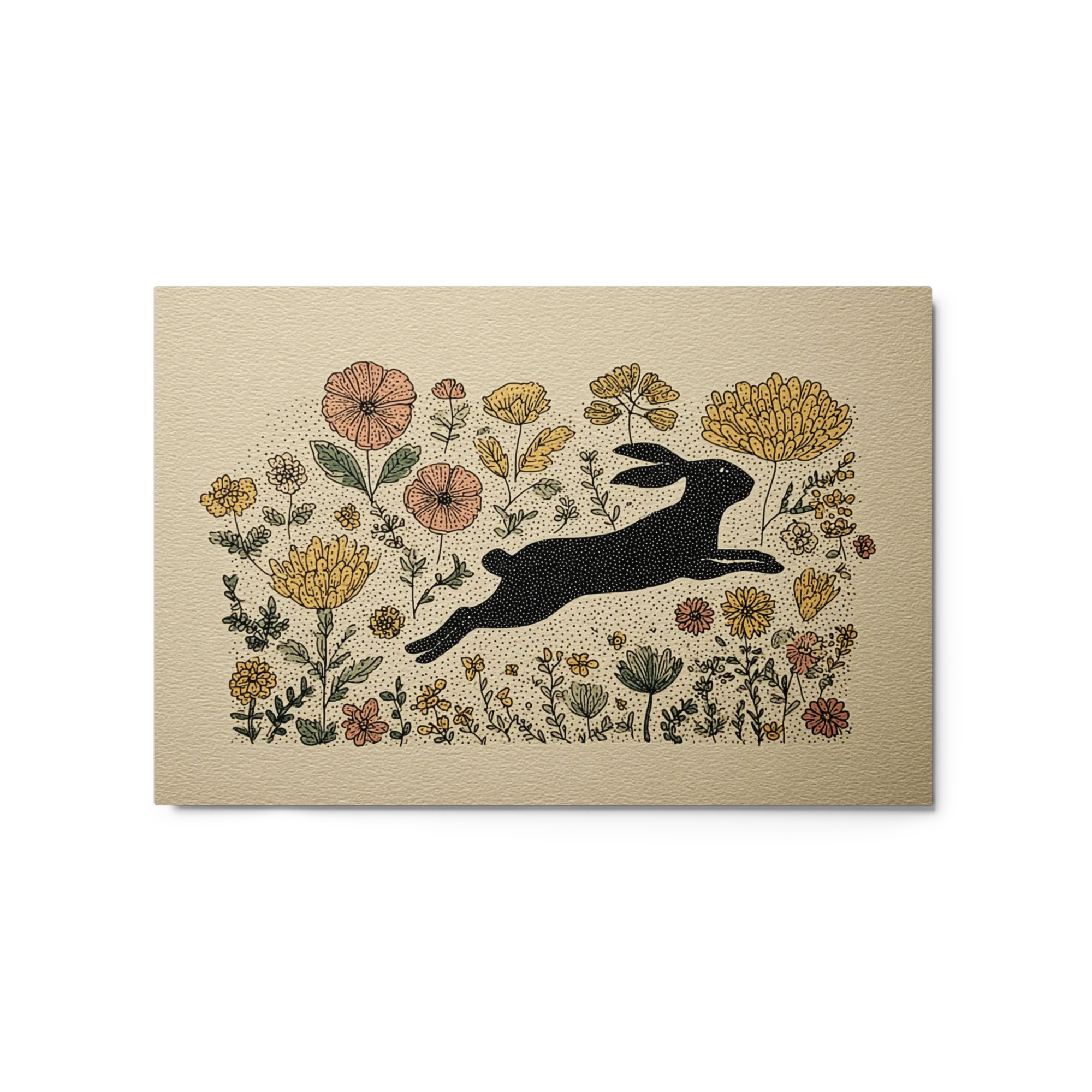 Leaping Hare in Floral Garden