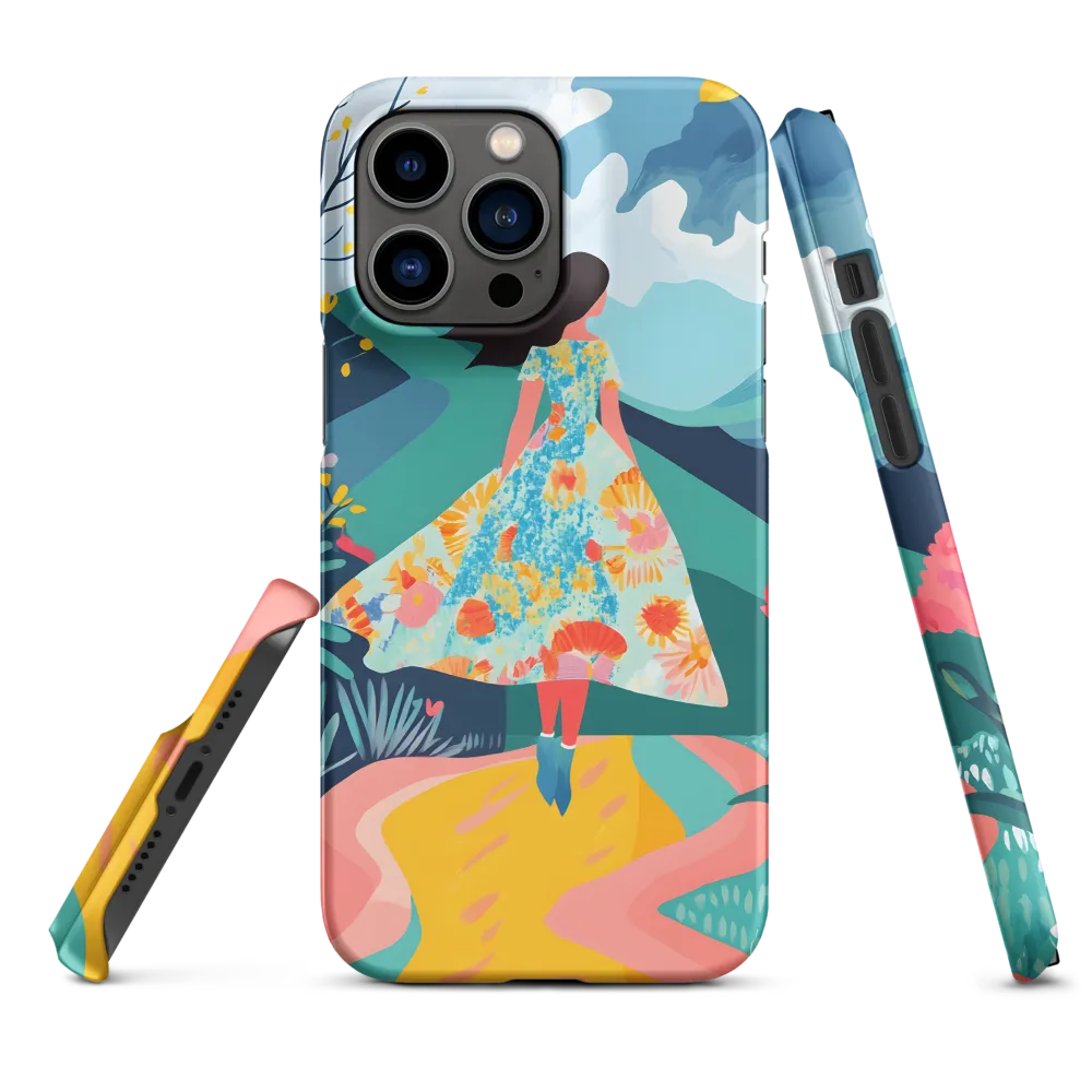 Woman in Floral Dress Walking in Colorful Landscape | Phone Case